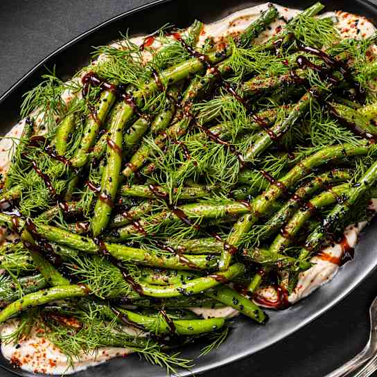 Blistered Green Beans with Lemon, Yogurt, and Nigella Seeds