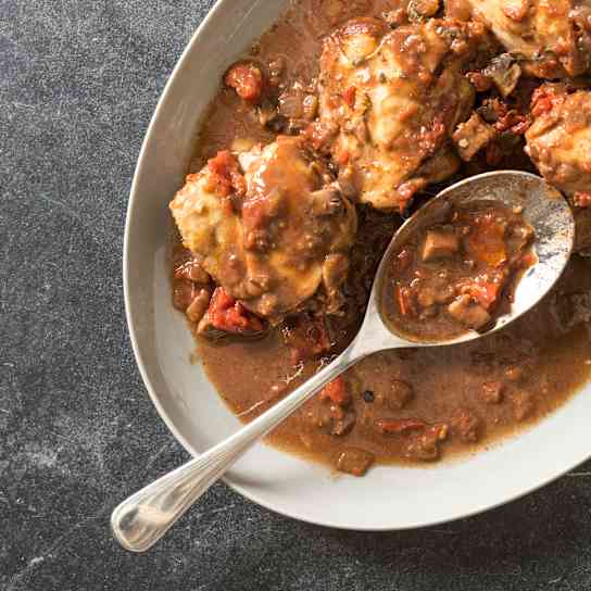 Braised Chicken with Mushrooms and Tomatoes