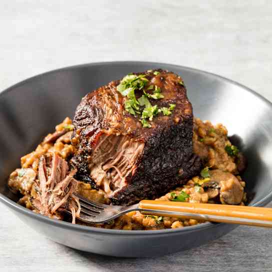 Braised Short Ribs with Wild Mushroom Farrotto