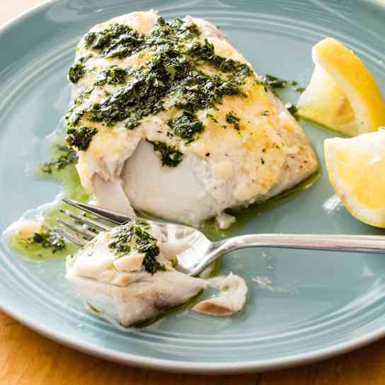 Broiled Bluefish with Preserved Lemon and Zhoug
