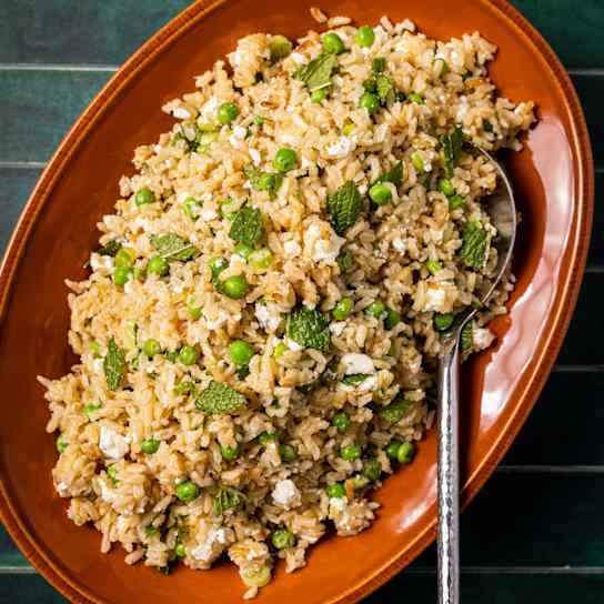 Brown Rice Pilaf with Peas, Feta, and Mint