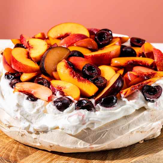 Brown Sugar Pavlova with Stone Fruit