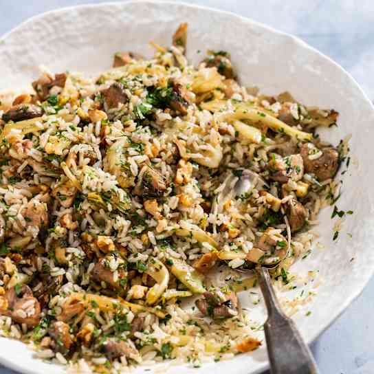 Brown Rice Salad with Fennel, Mushrooms, and Walnuts