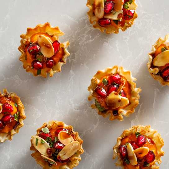 Butternut Squash Tartlets with Almonds, Pomegranate, and Mint