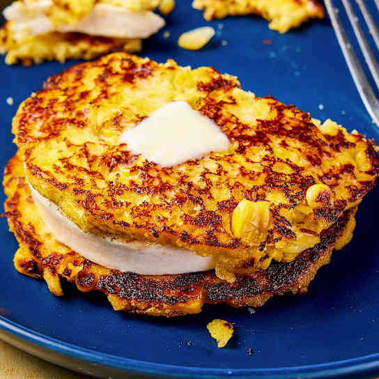 Cachapas con Queso de Mano (Venezuelan Cheese-Filled Corn Cakes)