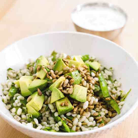 California Barley Bowl with Lemon-Yogurt Sauce
