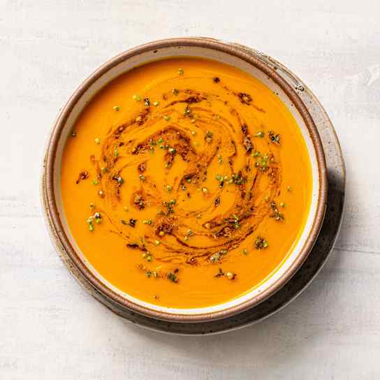 Caramelized Carrot Soup with Coriander-Lemon Browned Butter