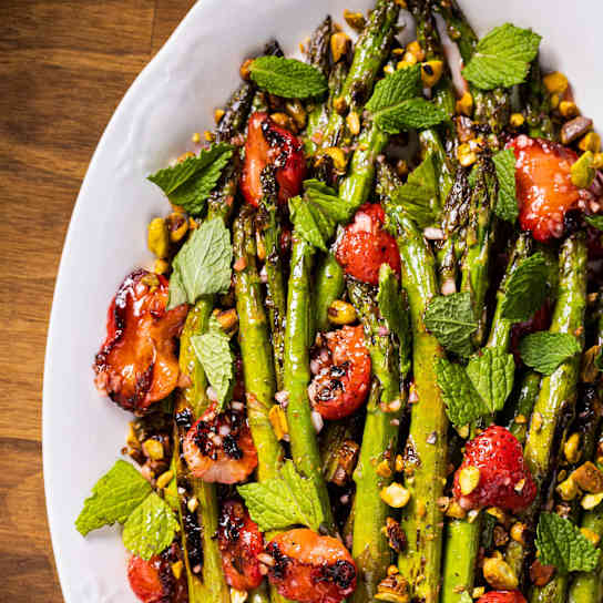 Cast Iron Charred Asparagus with Strawberries