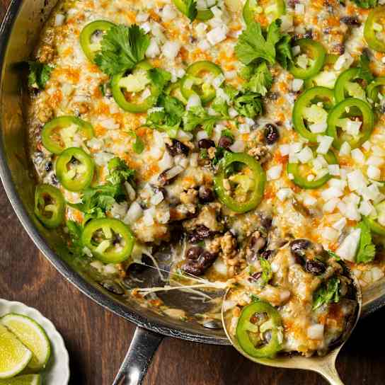 Cheesy Green Chile, Chicken, and Bean Skillet