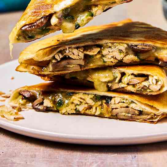 Chicken, Mushroom, and Poblano Quesadillas for Two