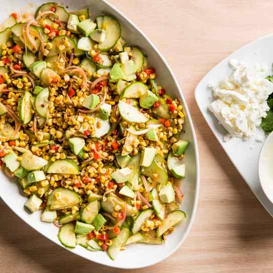 Corn and Cucumber Salad with Red Bell Pepper and Cilantro