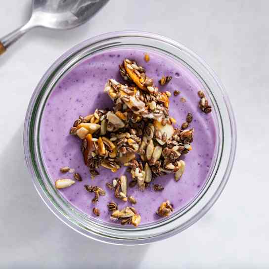 Cottage Cheese Berry Mousse with Nutty Brittle