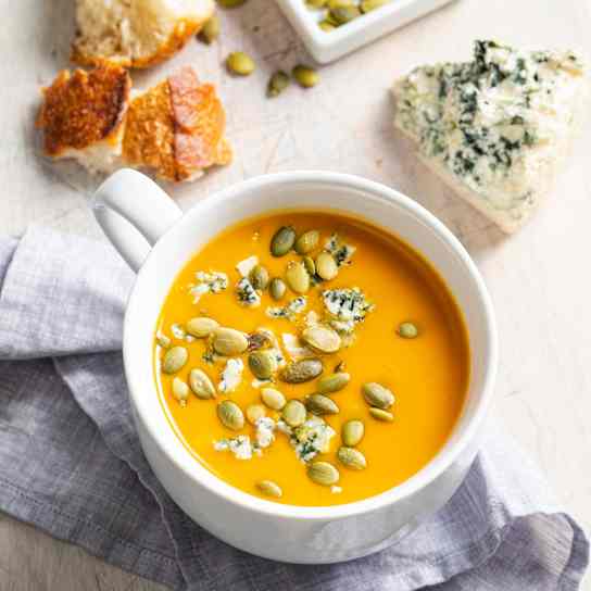 Butternut Squash Soup with Blue Cheese and Pepitas for Two