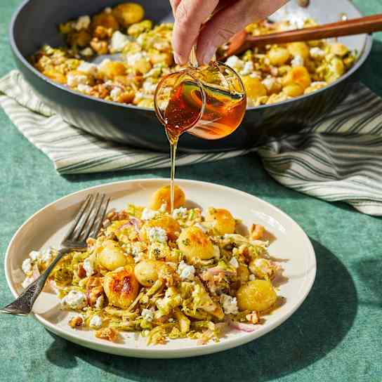 Crispy Gnocchi with Shredded Brussels Sprouts and Gorgonzola