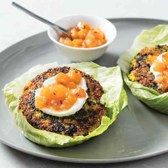 Curried Millet Burgers with Peach-Ginger Chutney