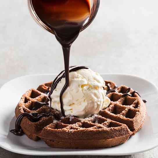 Double Chocolate Dessert Waffles with Ice Cream