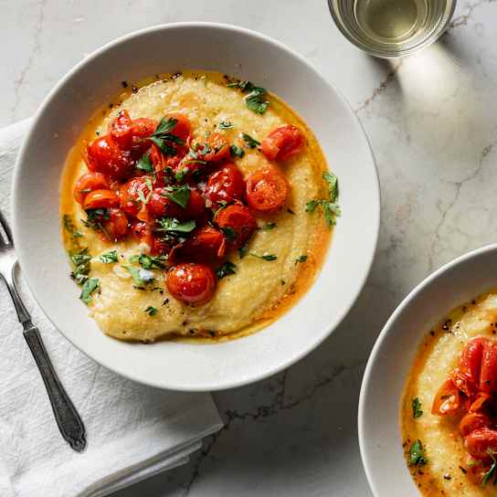 Easy Baked Polenta with Cherry Tomato Topping