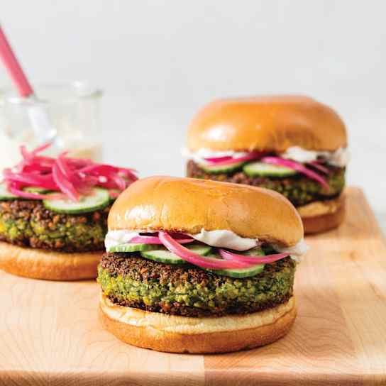 Falafel Burgers with Tahini-Yogurt Sauce