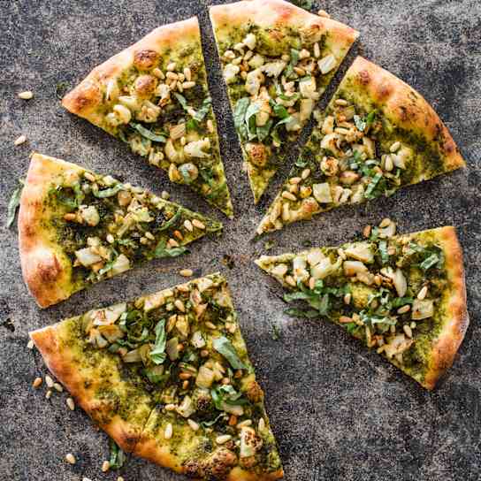 Vegan Pesto Pizza with Fennel and Cauliflower