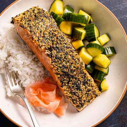 Furikake-Crusted Salmon with Cucumber Salad