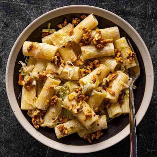 Goat Cheese Rigatoni with Leeks, Walnuts, and Rosemary