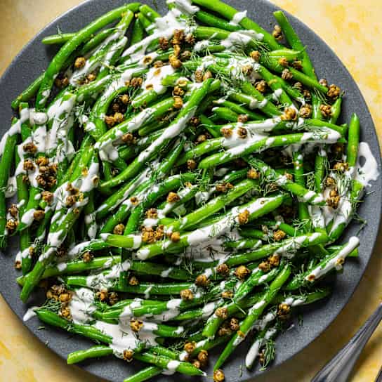 Green Bean Salad with Creamy Lemon Sauce and Crispy Capers