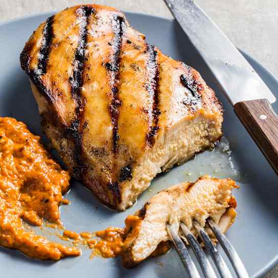 Grilled Boneless, Skinless Chicken Breasts with Red Pepper–Almond Sauce