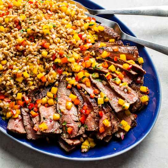 Flank Steak with Farro and Mango Salsa