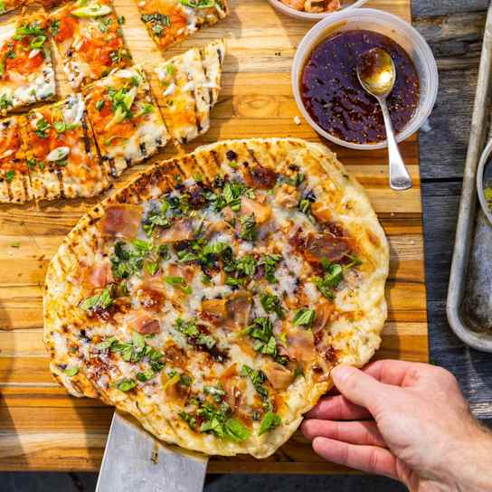 Thin-Crust Grilled Pizza with Manchego, Fig, and Serrano Ham