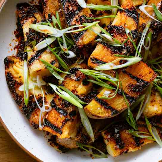 Grilled Sweet Potatoes with Maple Chile Crisp