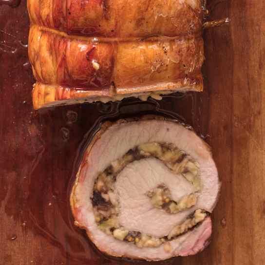 Grilled Pork Loin with Apple-Cranberry Filling on a Gas Grill