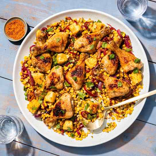 Honey-Glazed Drumsticks with Corn and Pineapple Salad