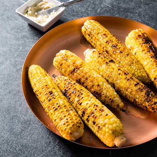 Husk-Grilled Corn with Seasoned Butter