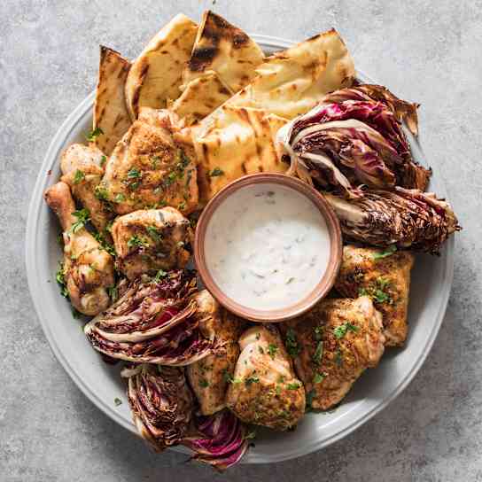 Indian-Spiced Chicken with Radicchio and Grilled Naan