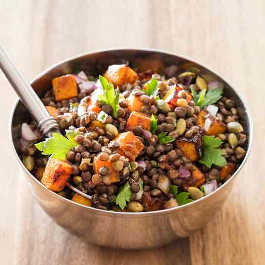 Vegan Spiced Lentil Salad with Winter Squash