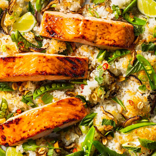 Lime-Glazed Salmon and Crispy Rice Salad