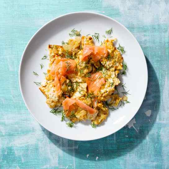 Matzo Brei with Smoked Salmon and Dill