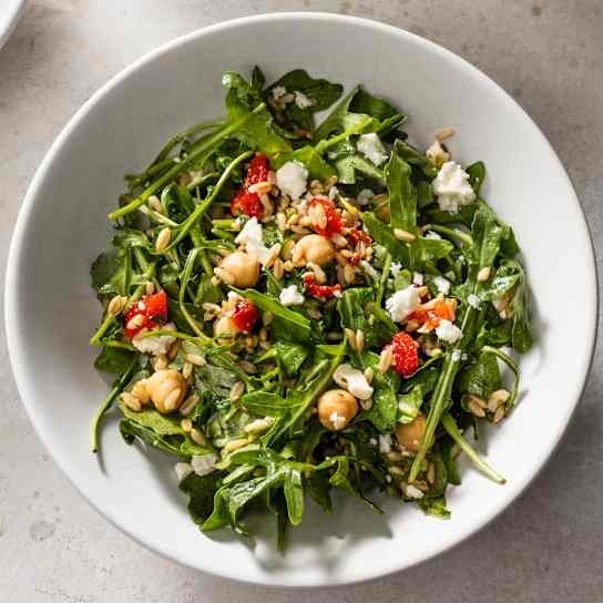 Gluten-Free Oat Berry, Chickpea, and Arugula Salad
