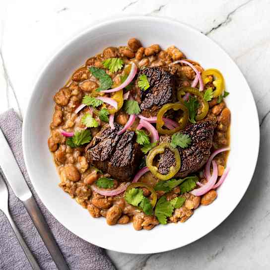 Sirloin Steak Tips with Charro Beans