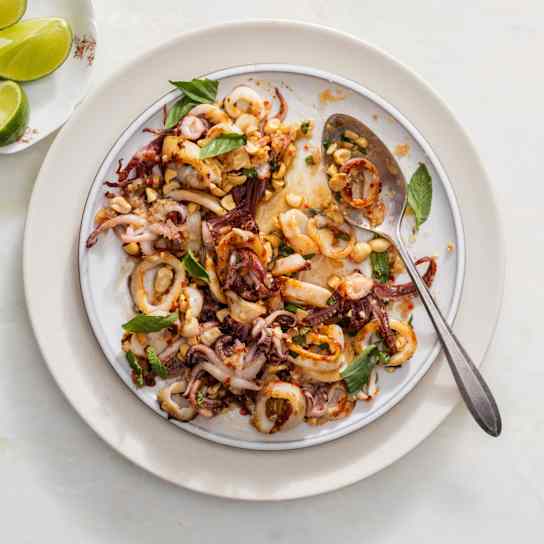 Pan-Seared Squid with Thai Basil, Fish Sauce, and Ginger