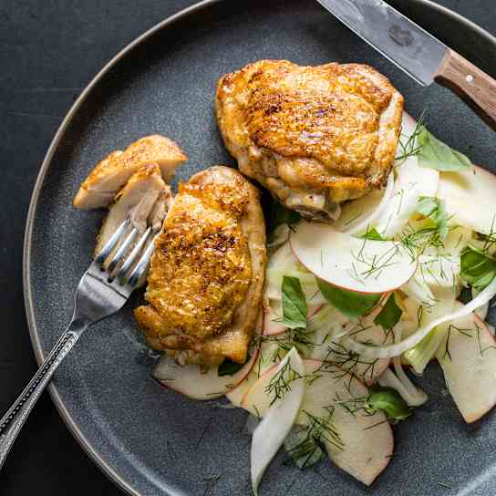 Pan-Roasted Chicken Thighs with Fennel-Apple Slaw
