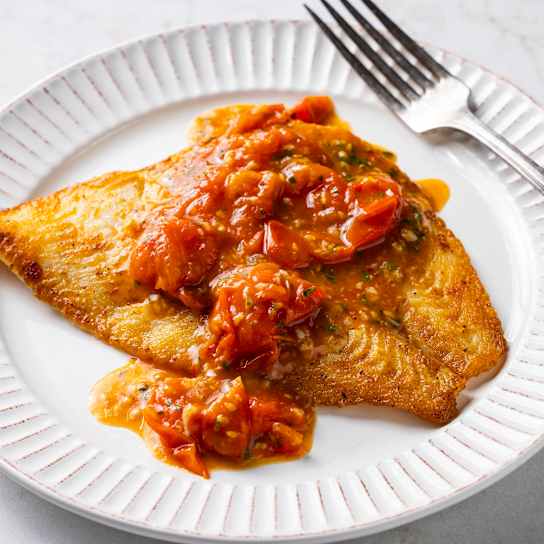 Pan-Seared Flounder with Burst Cherry Tomato Sauce