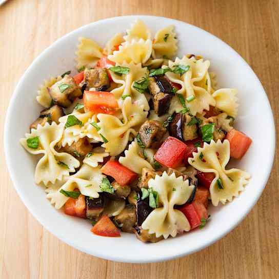 Pasta Salad with Eggplant, Tomatoes, and Basil