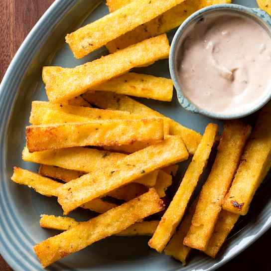 Vegan Polenta Fries with Creamy Chipotle Sauce