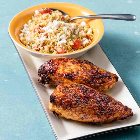 Air-Fryer Pomegranate Glazed Bone-in Chicken Breasts with Couscous Salad