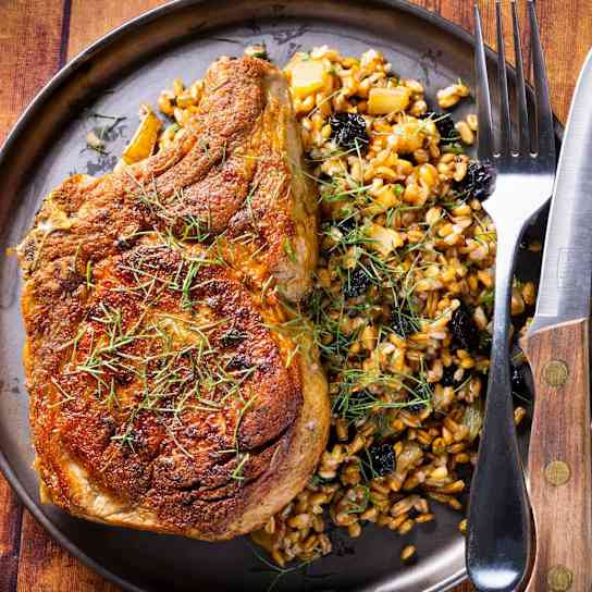 Pork Chops with Farro Salad