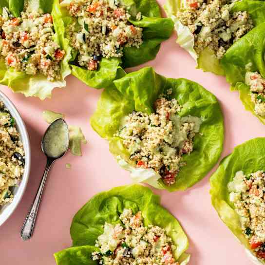 Mediterranean Lettuce Cups with Quinoa, Olives, and Feta