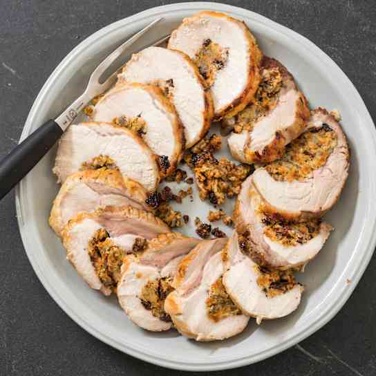 Roast Pork Loin with Apricot, Cherry, and Pecan Stuffing