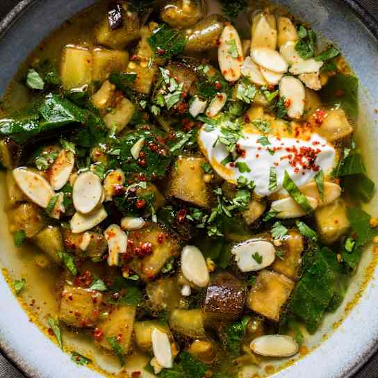 Spiced Eggplant and Kale Soup