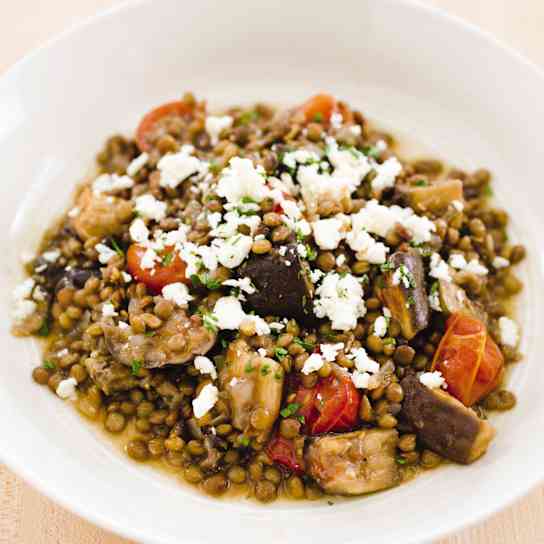 Slow-Cooker Rustic Braised Lentils With Eggplant